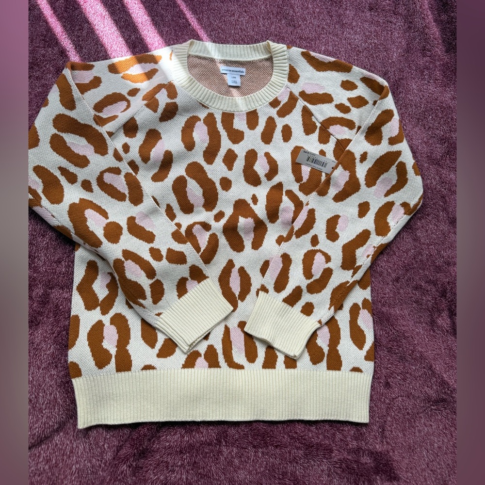 Amazon Essentials Cream and Brown Patterned Sweater